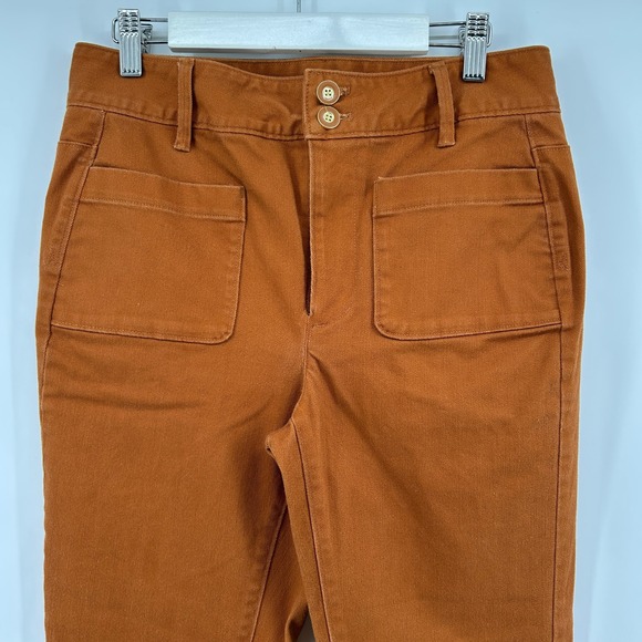Spartina 449 Rust Orange Denim Cropped Flare Frayed Hem 6 Boho Festival Retro - Picture 2 of 13